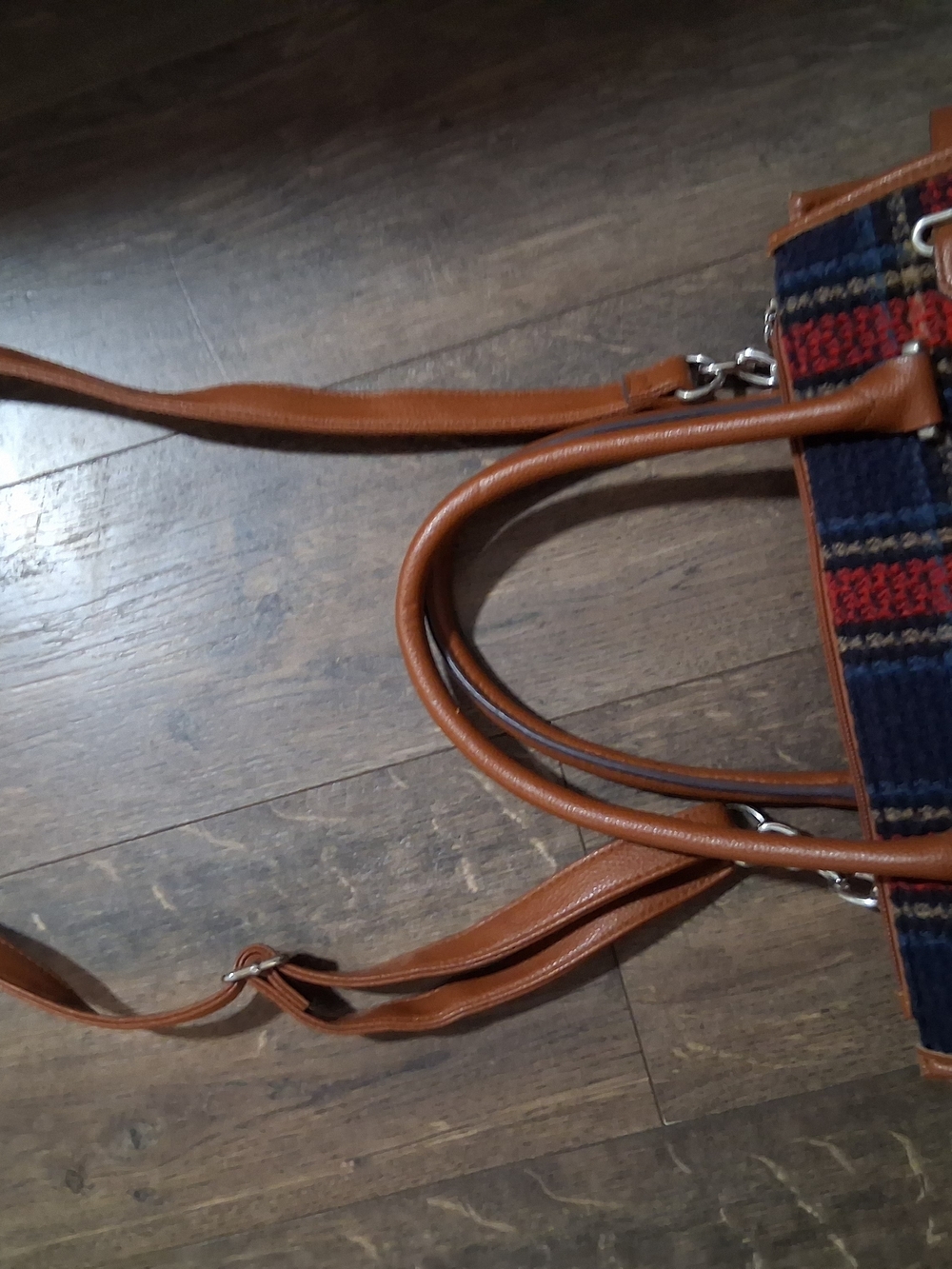Plaid Tote Bag Tan Trim Crossbody Purse Business Office Everyday - Picture 4 of 7